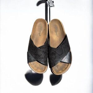 🌻Free People Black Faux Snakeskin Sidelines Slide Sandal Women's Size 10.